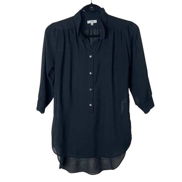 Aritzia Wilfred Blouse Half Button Front Long Sleeve Sheer Black Size XS - Picture 2 of 13